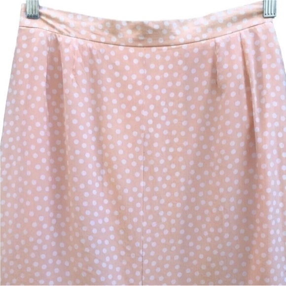 🇫🇷 Vtg 80s 90s Alan Austin Silk Polka Dot Peach Pink Trumpet Hem Midi Skirt | M - Picture 3 of 13